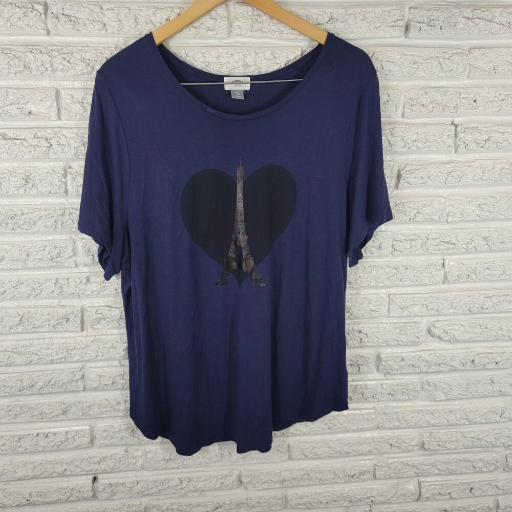 Old Navy 2X XXL Plus Blue Paris Eiffel Tower Graphic Tee Short Sleeve BLU68E